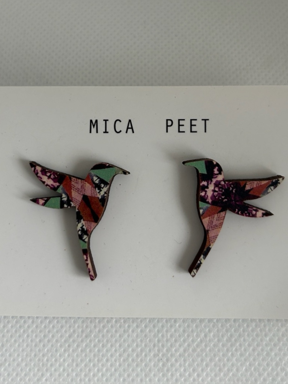 Mica Peet Pink Floral Hummingbird Stud Earrings 1 1/4 inch